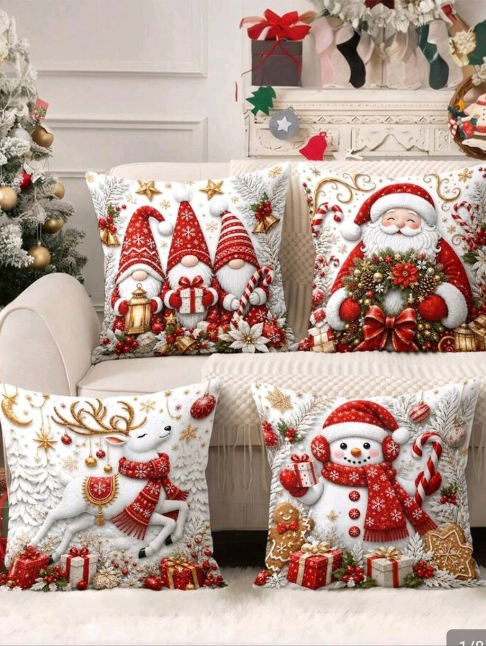 Festive Red Christmas Throw Pillow Covers – Holiday Gnome & Santa Set